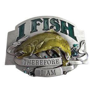 Vintage 1992 Siskiyou Buckle Co. Fishing "I Fish Therefore I Am" Colored Enamel